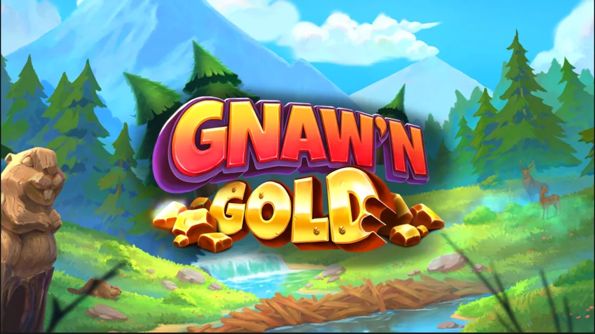 Pemandangan hutan asri dengan karakter berang-berang pekerja dalam slot Gnaw’n Gold