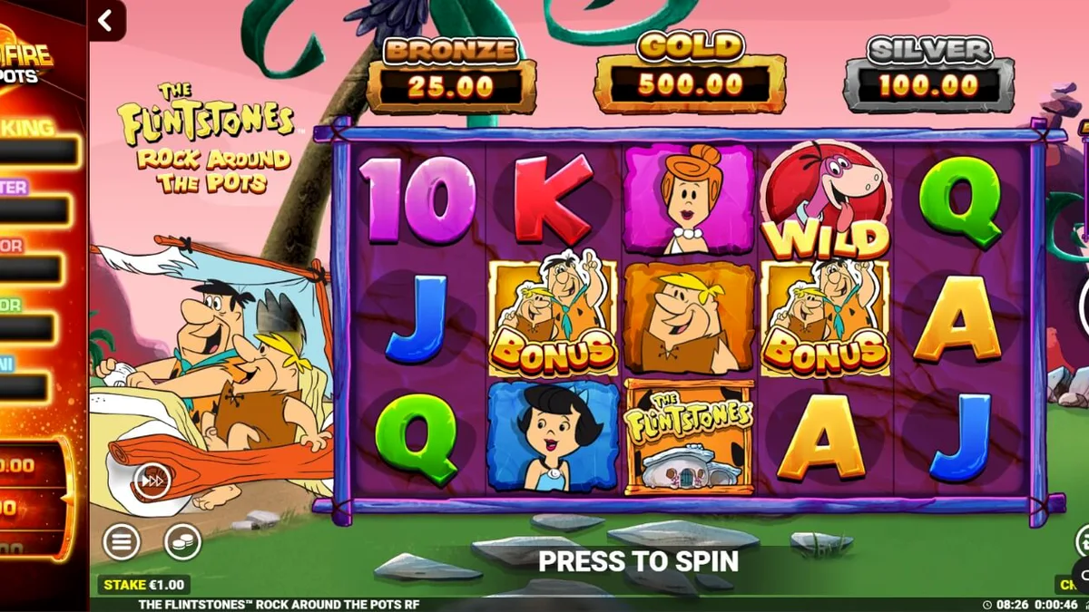Tampilan visual slot The Flintstones: Rock Around The Pots dengan karakter ikonik